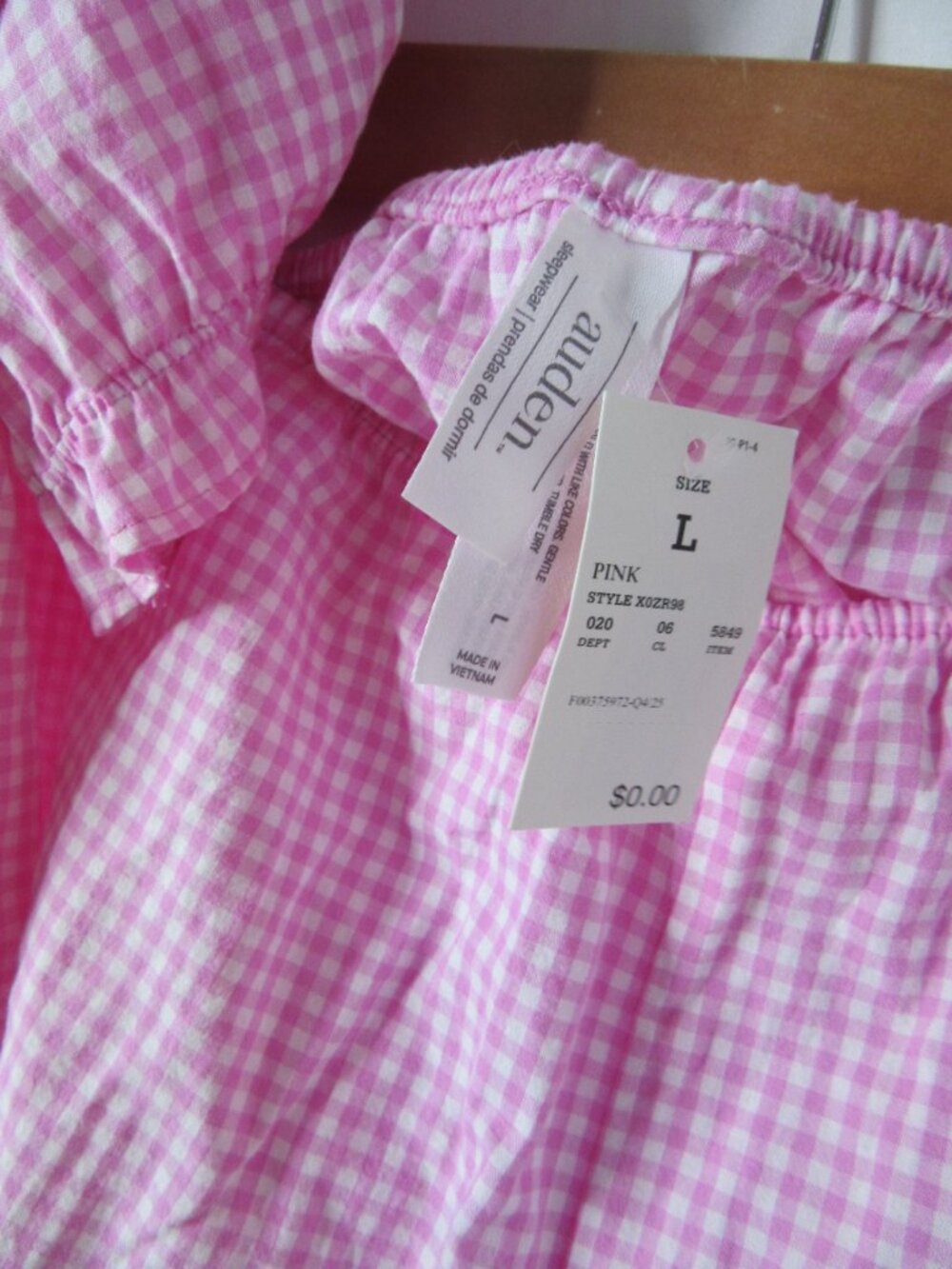 Auden Pajamas Pink Gingham Ruffle Shorts Button Notch Collar Top Size Large NWT - Picture 11 of 13